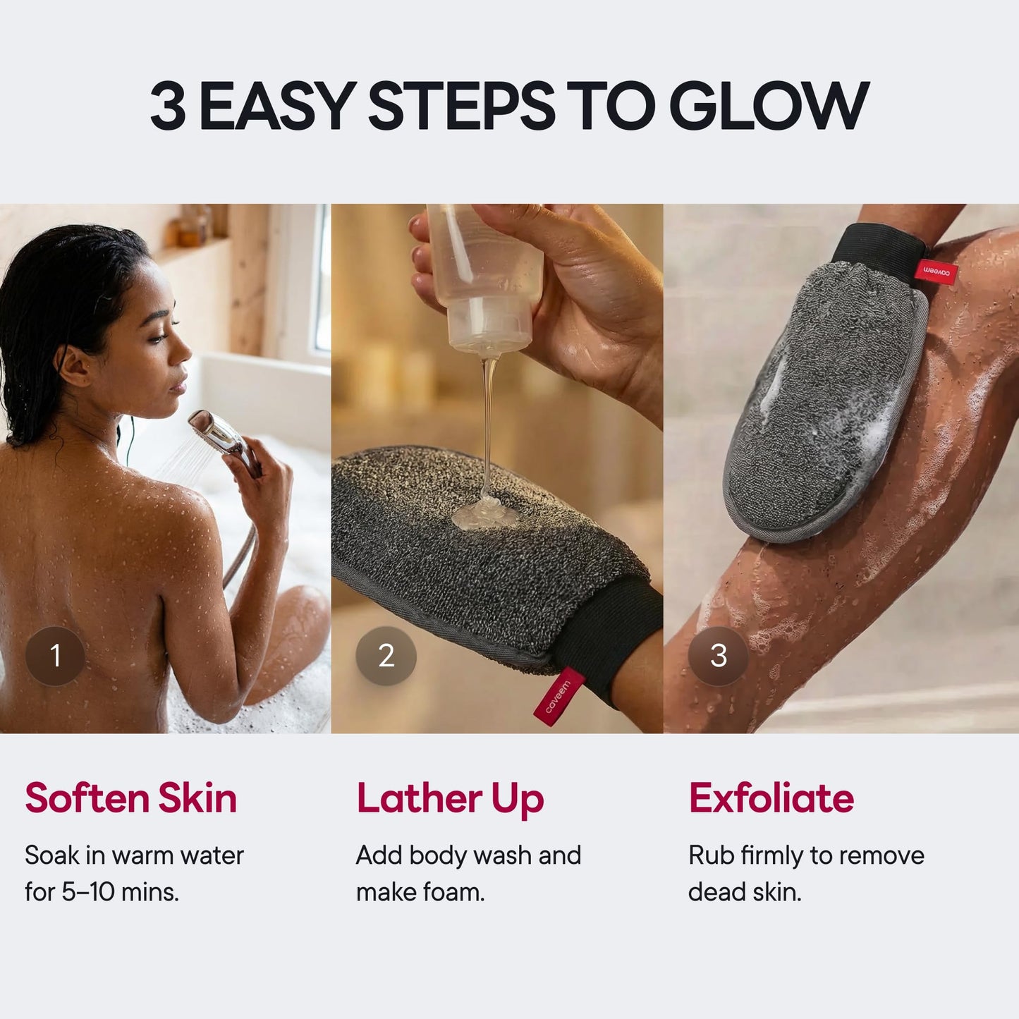 Caveem Exfoliating Mitt, Body Scrubber for Deep Exfoliation, Korean Scrub Mitt, Turkish Body Exfoliator for Remove Dead Skin, Gentle Lightweight Loofah Bath Glove for Shower (2 Pack)