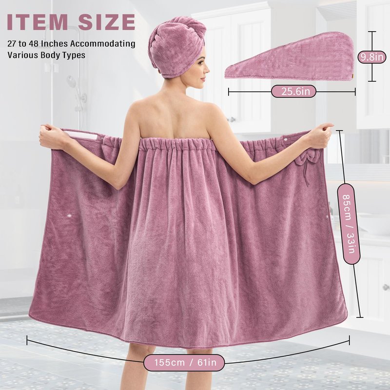 HJMJY Bath Wrap Towels for Women – Adjustable Spa Shower Wrap with Super Absorbent Microfiber, Quick-Dry Body & Hair Towel Set for Home, Hotel, Beach, Pool, Gym, Travel – Purple
