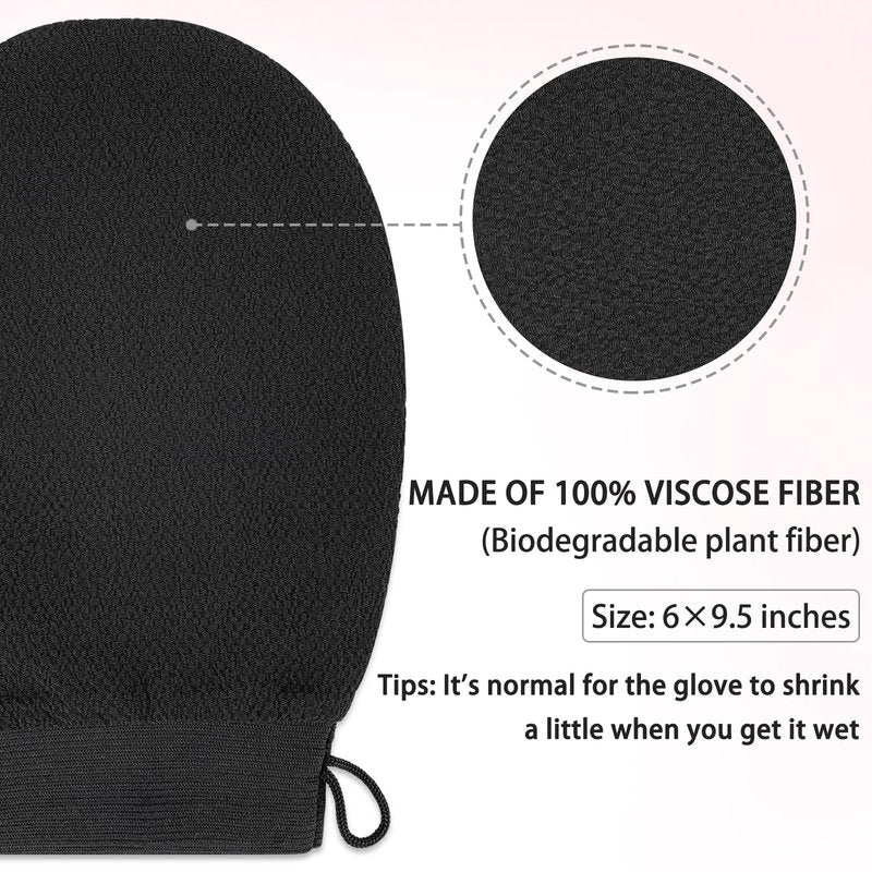 2 Pack Black Exfoliating Glove – Viscose Fiber Exfoliating Body Scrubber, Korean Exfoliating Mitt for Deep Pore Cleansing & Dead Skin Removal, Ideal for Daily Shower Use