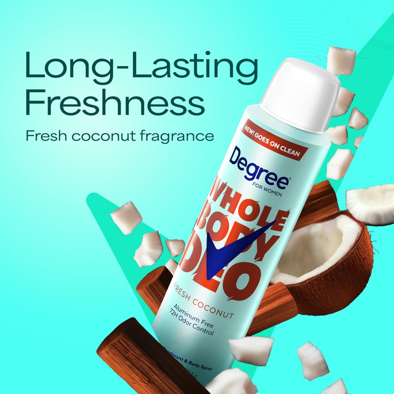 Degree Women Deodorant Spray Fresh Coconut Scent Aluminum Free 72H Odor Protection 2.9 FO