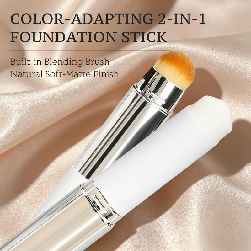 Foundation Stick, Color Changing Foundation 2 in 1 Concealer with Brush for Skin Moisturizing, Hydrating Long Lasting Matte Base Makeup, Light Coverage Concealer for Mature Dry Oily Skin, Dark