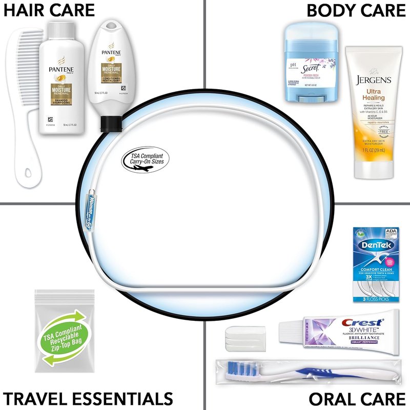 Deluxe 10-Piece TSA Compliant Travel Essentials Kit | Pantene Hair Products in Reusable Zippered Bag