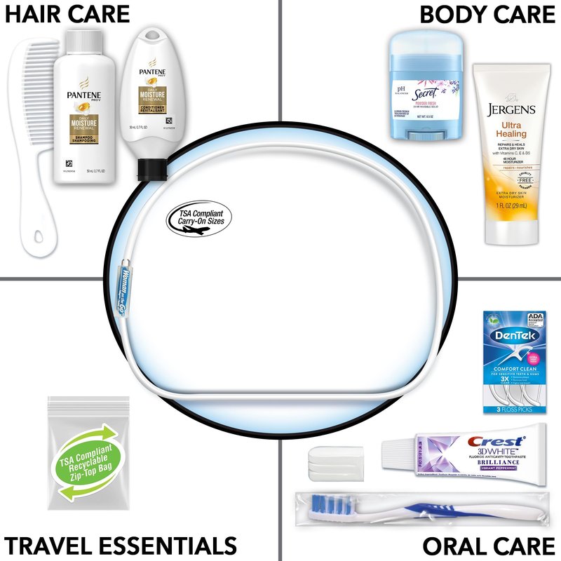 Convenience Kits International Women's Deluxe 10 Piece Kit with Travel Size TSA Compliant Essentials Featuring: Pantene Hair Products in Reusable Toiletry Zippered Bag