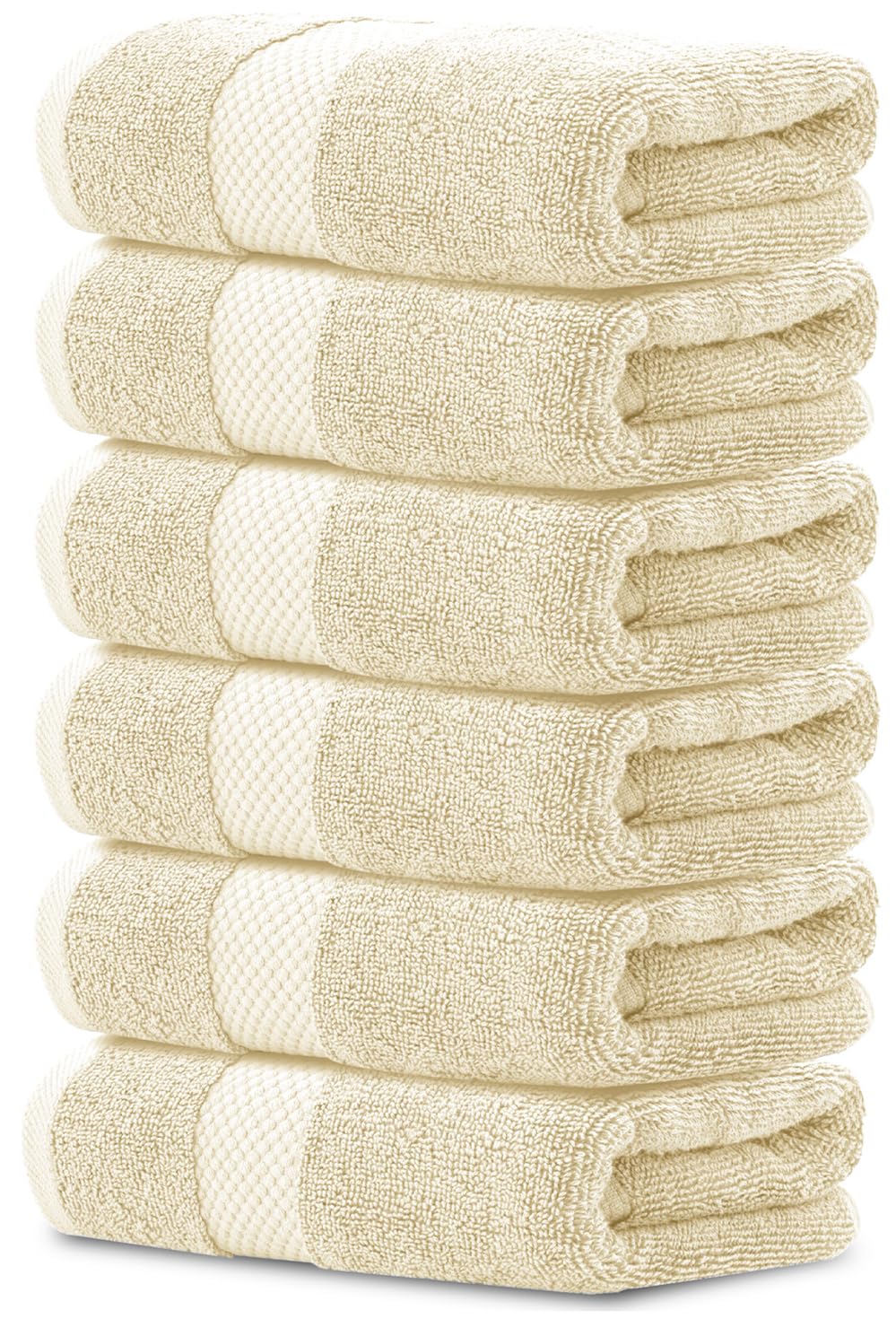 White Classic Luxury Beige Hand Towels - Soft 100% Turkish Cotton | Highly Absorbent Hotel spa Bathroom Towel Collection | 16x30 Inch | Set of 6