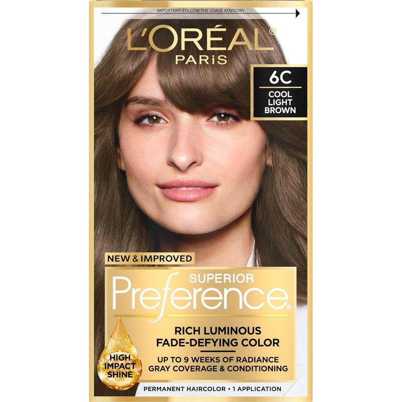 L'Oreal Paris Hair Color - Superior Preference Luminous Fade-Defying Dye | Cool Light Brown 6C, 1 Kit