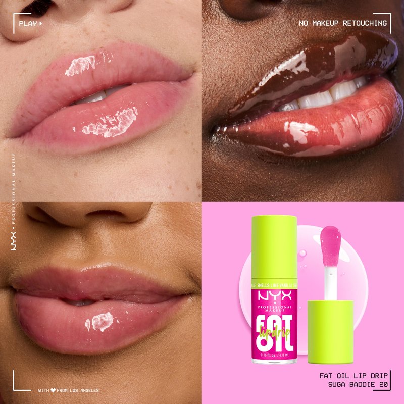 NYX PROFESSIONAL MAKEUP Fat Oil Lip Drip, Moisturizing Lip Oil Gloss, Tinted Formula & Up to 12 HR Hydration, Vegan & Cruelty-Free - Suga Baddie (Sheer Pink)