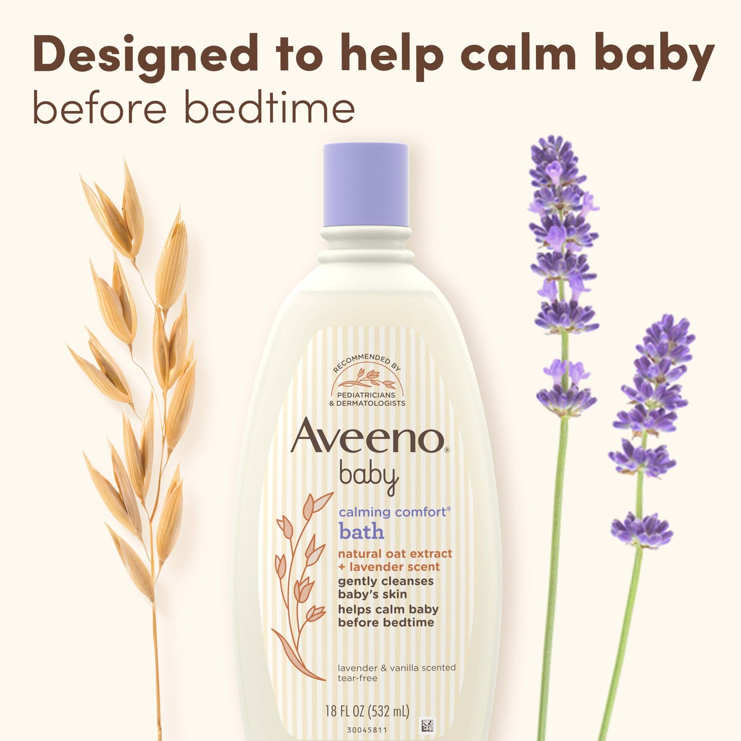 Aveeno Baby Nighttime Calming Comfort Bath, Baby Body Wash for Skin & Hair with Natural Oat Extract, Soothing Lavender & Vanilla Scent, Tear-Free Formula, No Added Parabens & Phthalates, 18 Fl Oz
