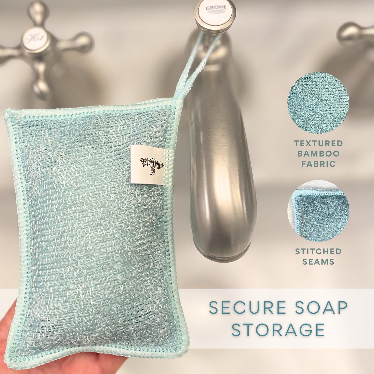 Whiffkitch Soap Pouch 5-Pack – Versatile Mesh Scrubber Wash Bag for Shower & Bath, Bamboo Fiber Bar Soap Holder & Travel Bag, Durable Scrubber Pouch for Rich Lather, Solid - 4x5 inches