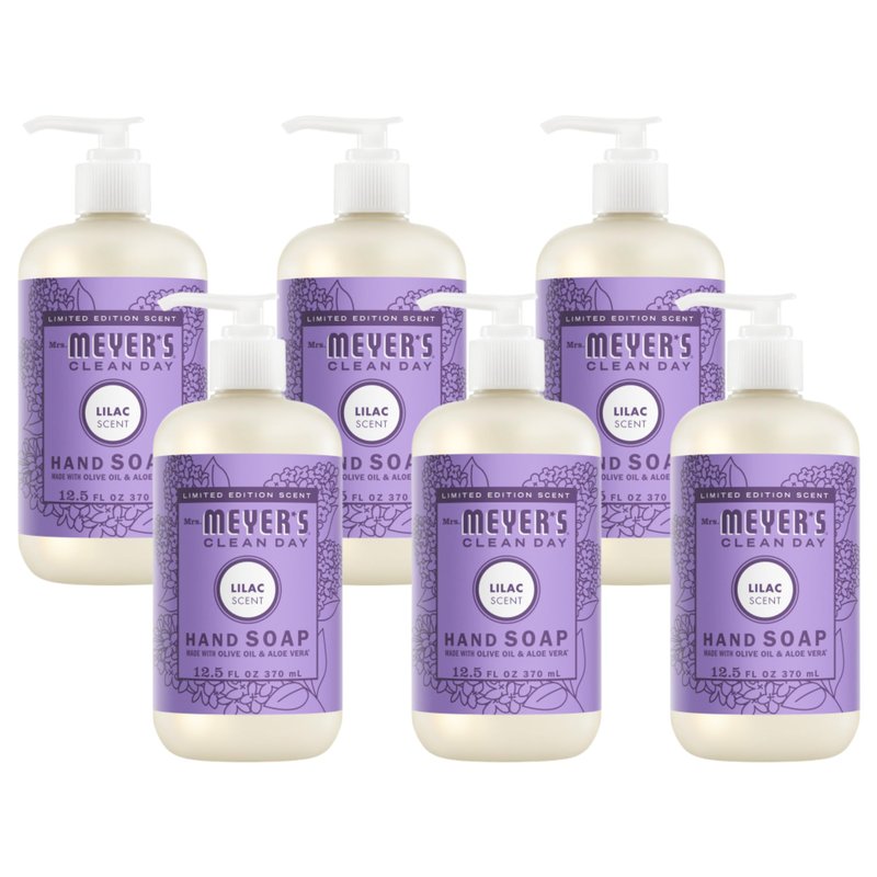 Mrs. MEYER'S CLEAN DAY Liquid Hand Soap Bottle, Lilac, 12.5 Fl Oz (Pack of 6)