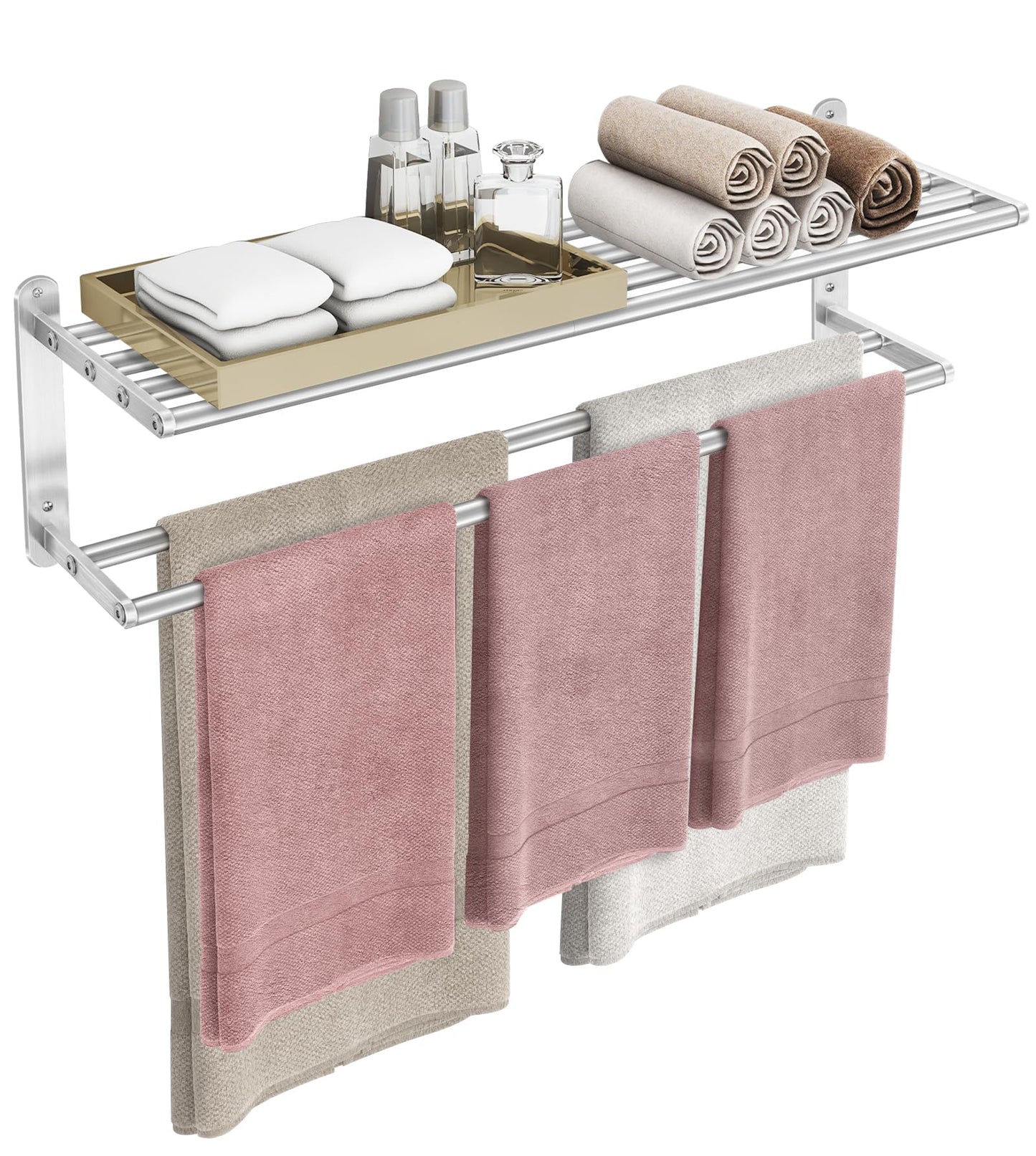 VOTZAAQ 32 in Towel Racks for Bathroom, Bath Towel Shelf with Double Towel Bar, Stainless Steel Towel Storage for Lavatory Wall Mounted, 2-Tier Towel Hanger Towel Holder, Brushed Nickel