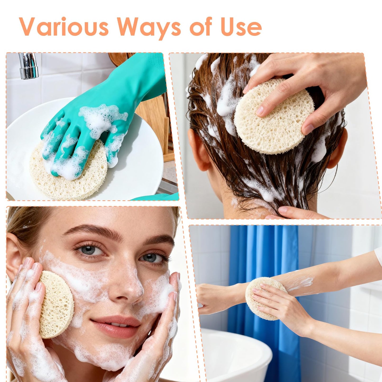 Nogeqi 30 Pcs Natural Loofah Sponge Pads, 2.36 Inch Exfoliating Body Facial Scrub Pads for Makeup & Dead Skin Masks Removal Washing Face, Exfoliator Scrub Brush for Men Women Bath Shower Spa
