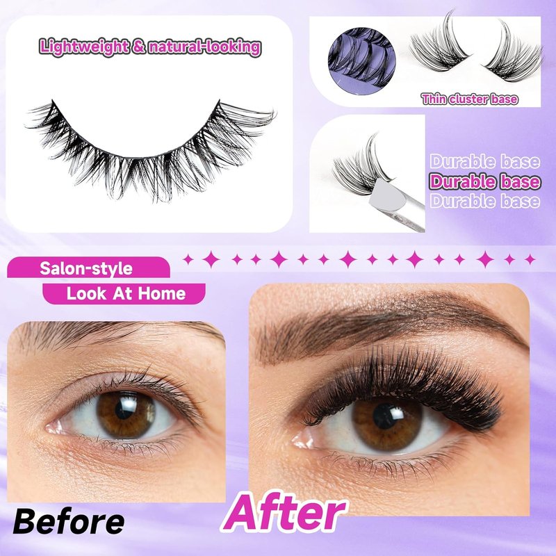 Ocean Pearl Lash Clusters Kit - 154pcs Manga-Inspired Spike Effect Lashes | DIY Eyelash Extensions with Bond, Seal & Tweezers