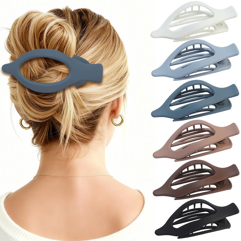 CHANDAT Flat Hair Clip 6 pcs Lay Down Claw Clips Hair Accessories for Women -Brown Blue