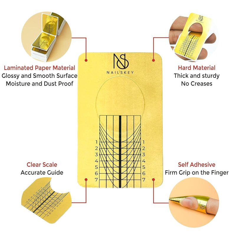 Nail Forms for Gel Builder - 100 Self-Adhesive Nail Extension Stickers | Acrylic & UV Gel Tip Sculpting Guide