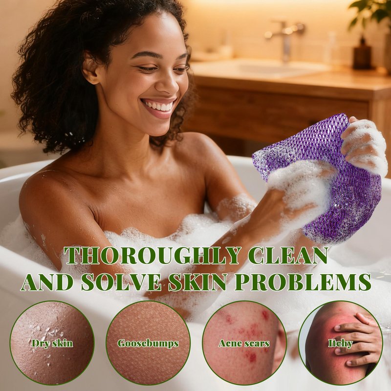 African Net Sponge Authentic, 3 Pieces Exfoliating Scrubber Bath Sponge for All Skin Types, Back Scrubber Loofah Washcloth for Shower, Gentle Exfoliation, Gift 1 Travel Bag (Purple, Pink, Dark Green)