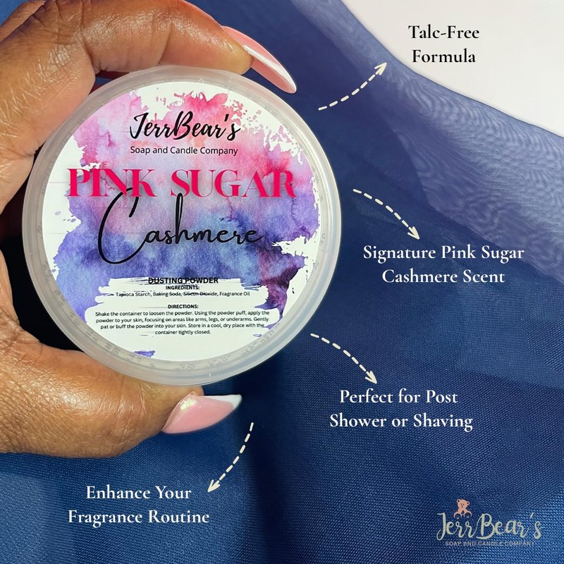 JerrBear’s Pink Sugar Cashmere Dusting Powder, Talc Free Body Formula for Women, Soft Scented Skin Care, Gentle Powder for Daily Freshness, 4oz Jar