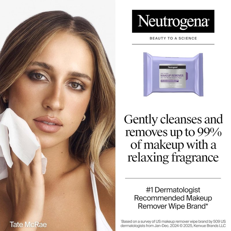 Neutrogena Night Calming Makeup Remover Wipes - Hypoallergenic, Plant-Based Cloth | Twin Pack, 2 x 25 ct