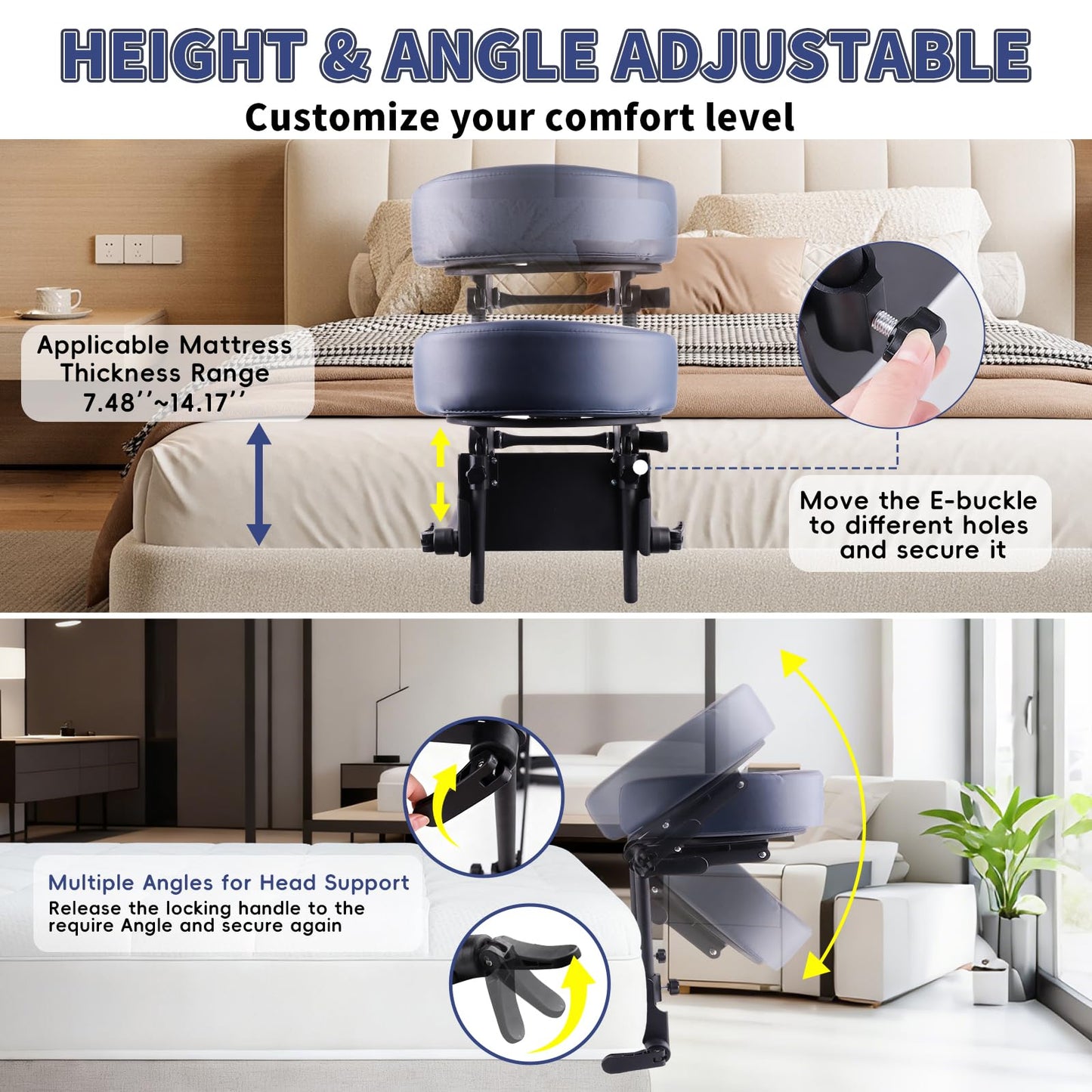 TOROKOM Adjustable Headrest Face Pillow Cradle, Massage Home Mattress Top Massage Kit Face Pillow Cradle & Face Cushion Support Bracket（Blue）