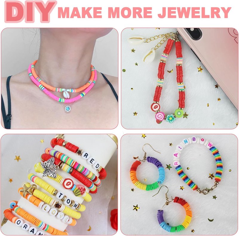 Redtwo 5100 Clay Beads Bracelet Making Kit - Flat Preppy Polymer Heishi Beads with Charms for Friendship Jewelry | Perfect Craft Gift for Girls Ages 8-12