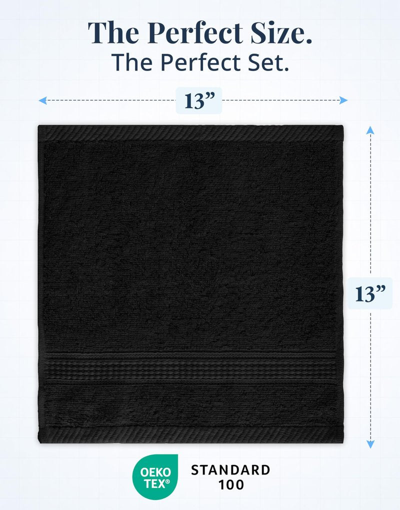 LANE LINEN Washcloths 6 Pack - 100% Ringspun Cotton Washcloths - 13"x13"- Soft Textured, Well Stitched, Lightweight Towel - Absorbent & Durable - Perfect for Daily use - Black Wash Cloths
