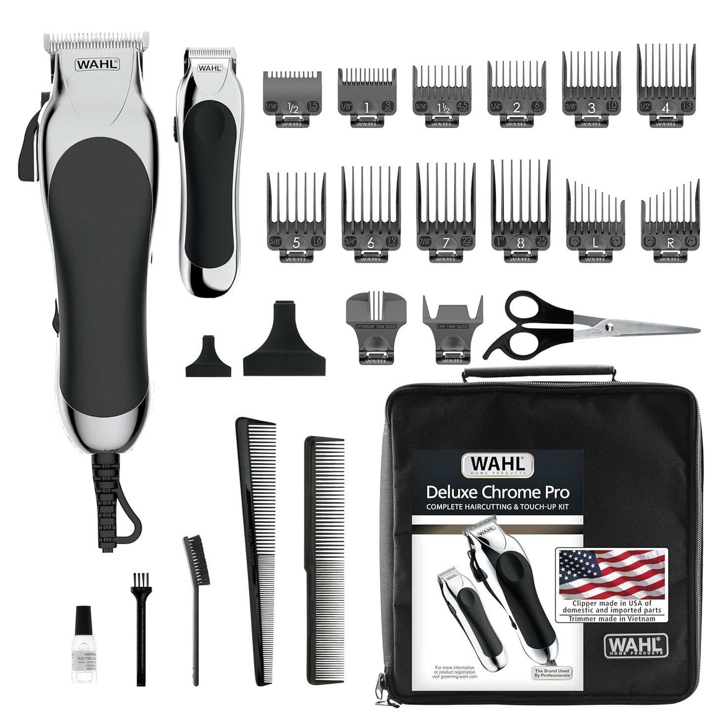 Wahl Clipper Deluxe Corded Chrome Pro Hair Cutting Kit | Includes Clipper, Trimmer & Shears