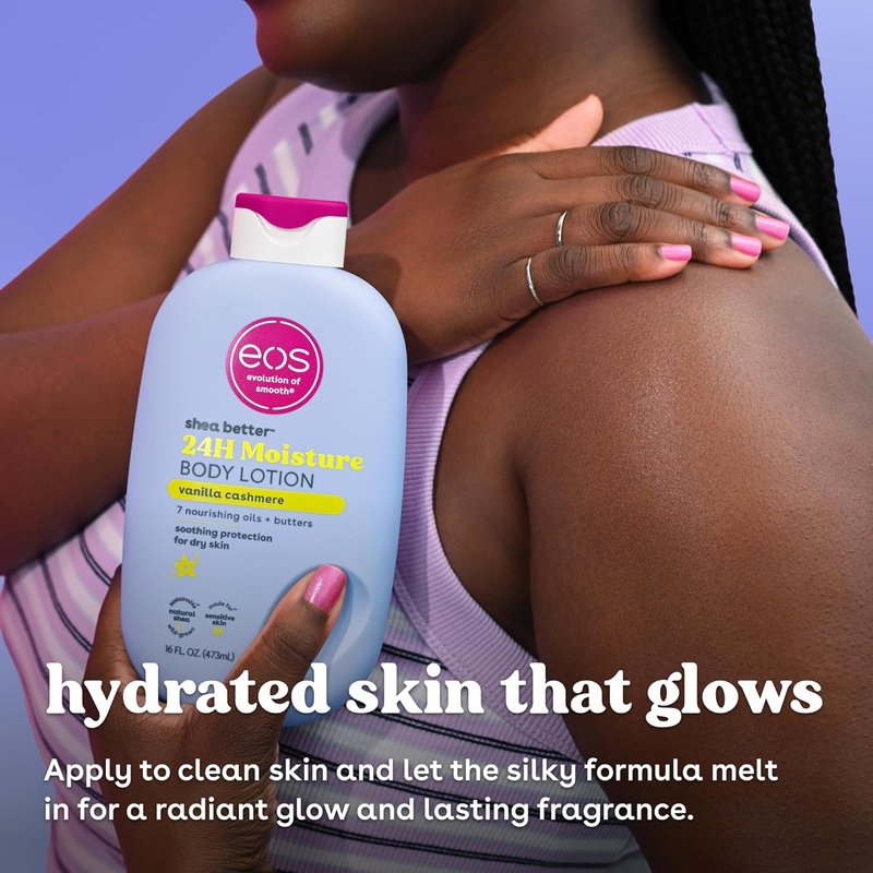 Eos Shea Better Body Lotion - Vanilla Cashmere, 24-Hour Moisture, Lightweight & Vegan | 16 fl oz