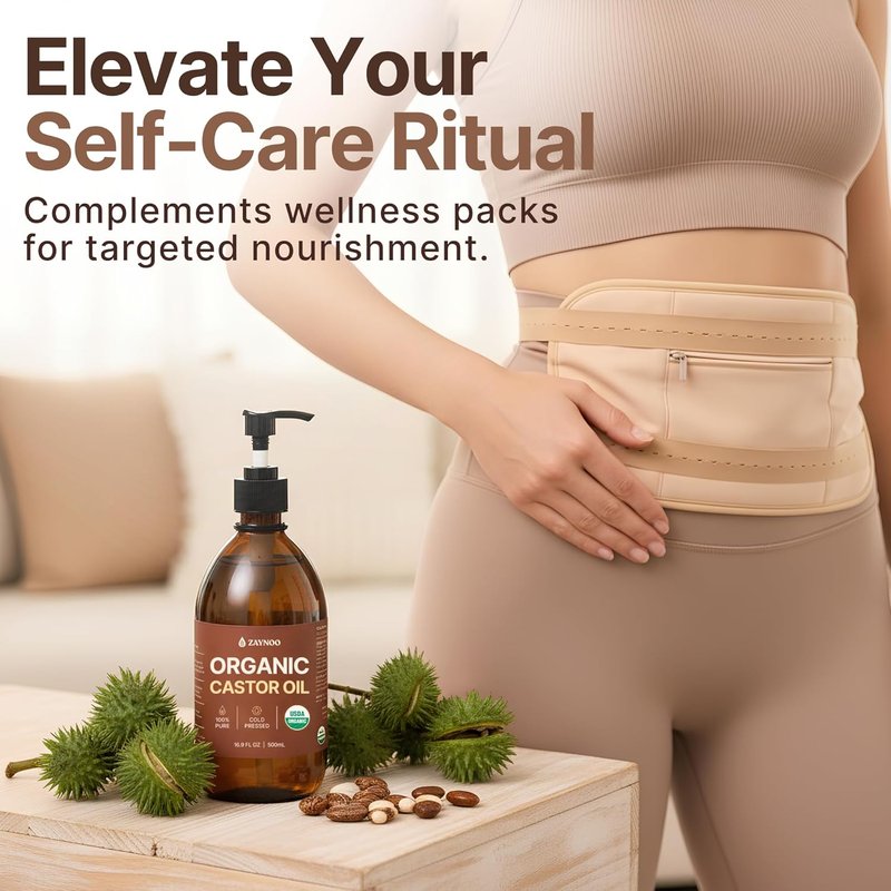 Organic Castor Oil - 100% Pure Cold Pressed for Hair Growth & Skin Care | 16.9 fl oz in BPA-Free Pump Bottle