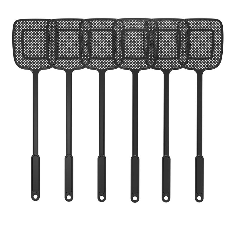 MR.SIGA Heavy Duty Long Handle Fly Swatter, Black, 6 Pack