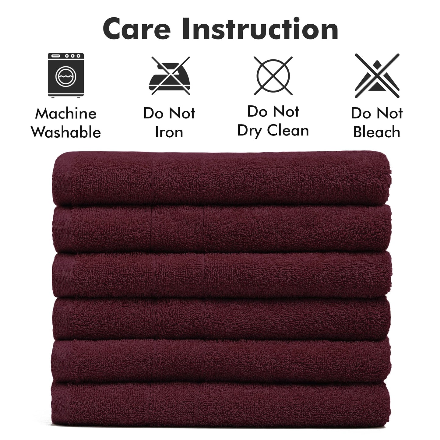 Novo Home 100% Ring Spun Cotton Hand Towels for Bathroom – 550 GSM Soft & Absorbent Towel Set– Pack of 6 Small Towel (34x20in) – Quick Dry Luxury Cotton Hand Towels – Burgundy