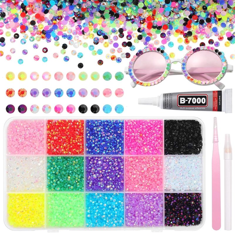 Skiennix 16000 Pcs Color Rhinestones - 3mm Mixed Sizes Flatback Resin Gems for DIY Crafts & Makeup