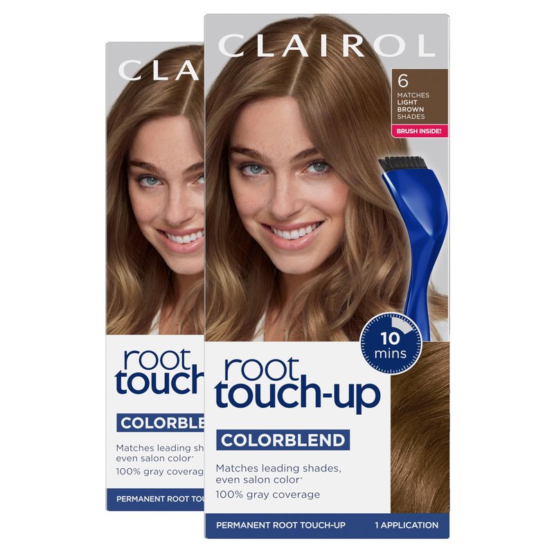 Clairol Root Touch-Up by Nice'n Easy Permanent Hair Dye, 6 Light Brown Hair Color| 100% Gray Coverage | Easy Brush Application | Matches Professional Salon Shades | Pack of 2
