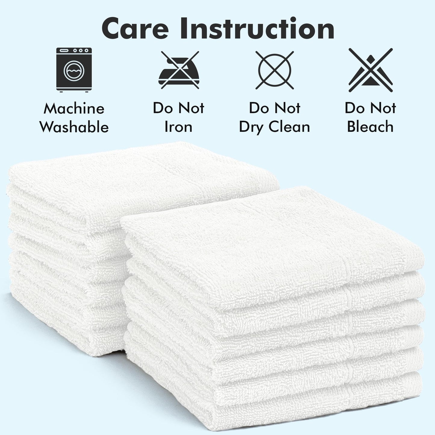 Novo Home Face Towels Pack of 12 – 100% Cotton Wash Cloths (12x12 inch) – Soft, Quick Dry & Highly Absorbent Hand Towels for Bathroom, Spa, Gym, Kitchen and for Daily Use - (White)