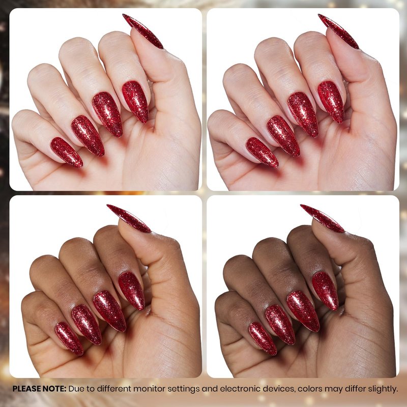 Beetles Red Glitter Gel Nail Polish - Wine Red Shimmer Gel Polish 1Pcs 0.5Oz 15ml Soak Off UV LED Long Lasting Glossy Manicure for Nail Art and DIY