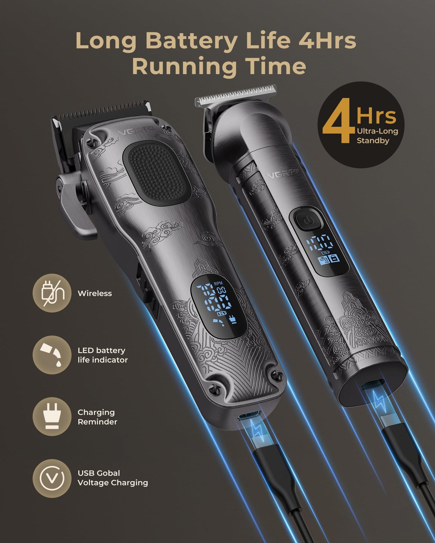 VGRPRO Hair Clippers for Men Professional, Cordless Hair Clippers for Hair Cutting, Mens Clippers and Trimmers Set, Electric Hair Trimmer for Men with Package Case