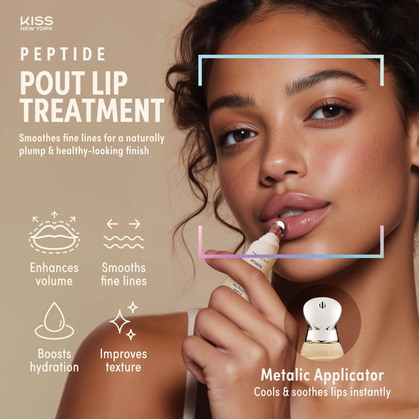 KISS NEW YORK Peptide Lip Treatment, Hydrating & Non-Sticky Plumping Balm, Shea Butter, Castor Oil & Squalane Reduces Look of Fine Lines, Softer & Fuller Lips with Cooling Metal Tip (Mint Clear)