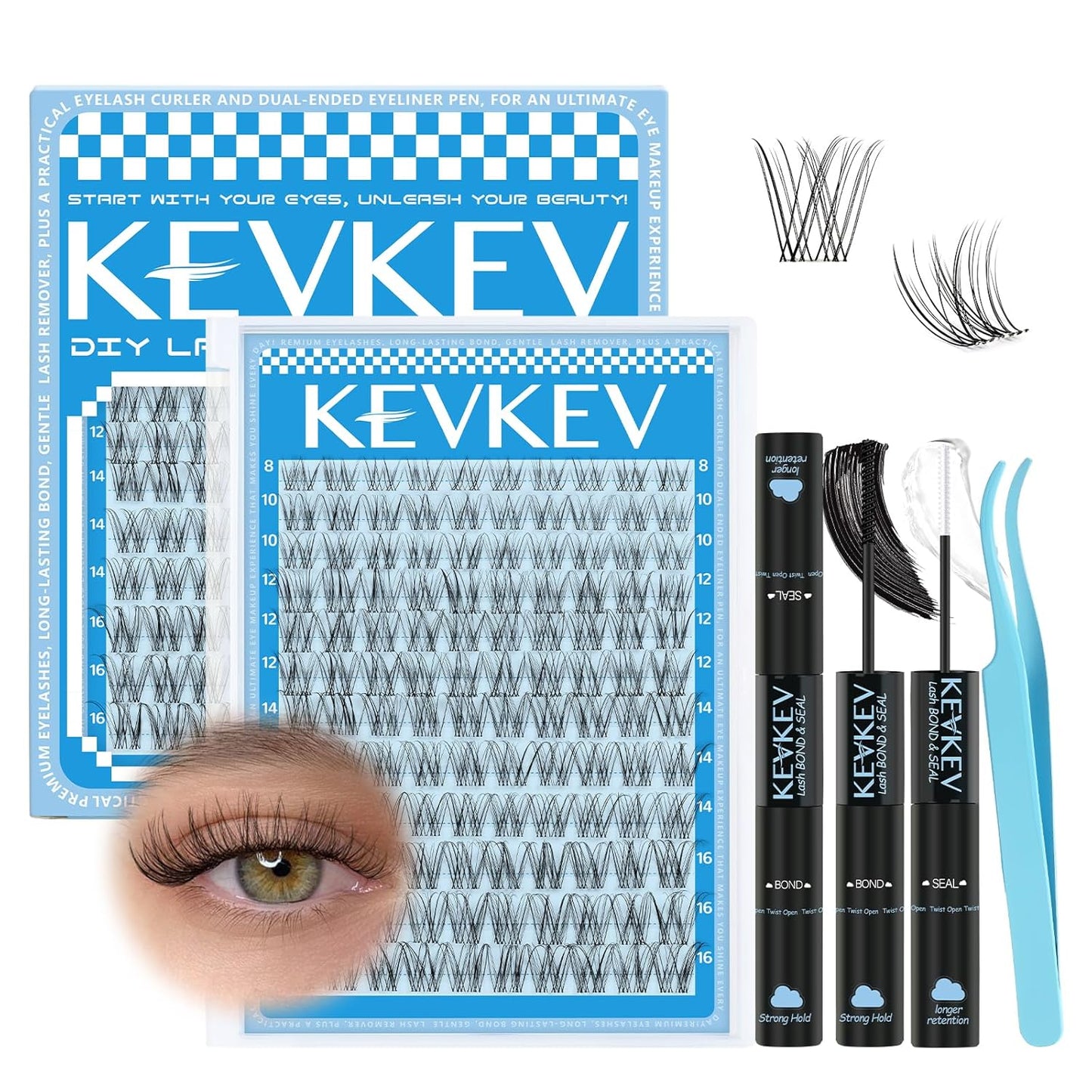 Skiennix Wispy Lash Clusters Kit - Natural Look Eyelash Extensions | 8-16mm Mix Length, Clear Band