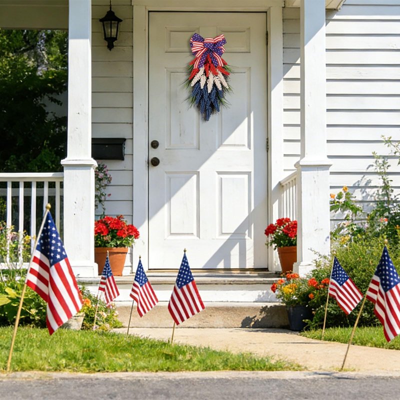 Patriotic Wreaths for Front Door, Red White and Blue Decorative Wreath for Independence Day, Memorial Day, Veterans Day, Fourth of July & All-Year Patriotic Home Decor (Blue)