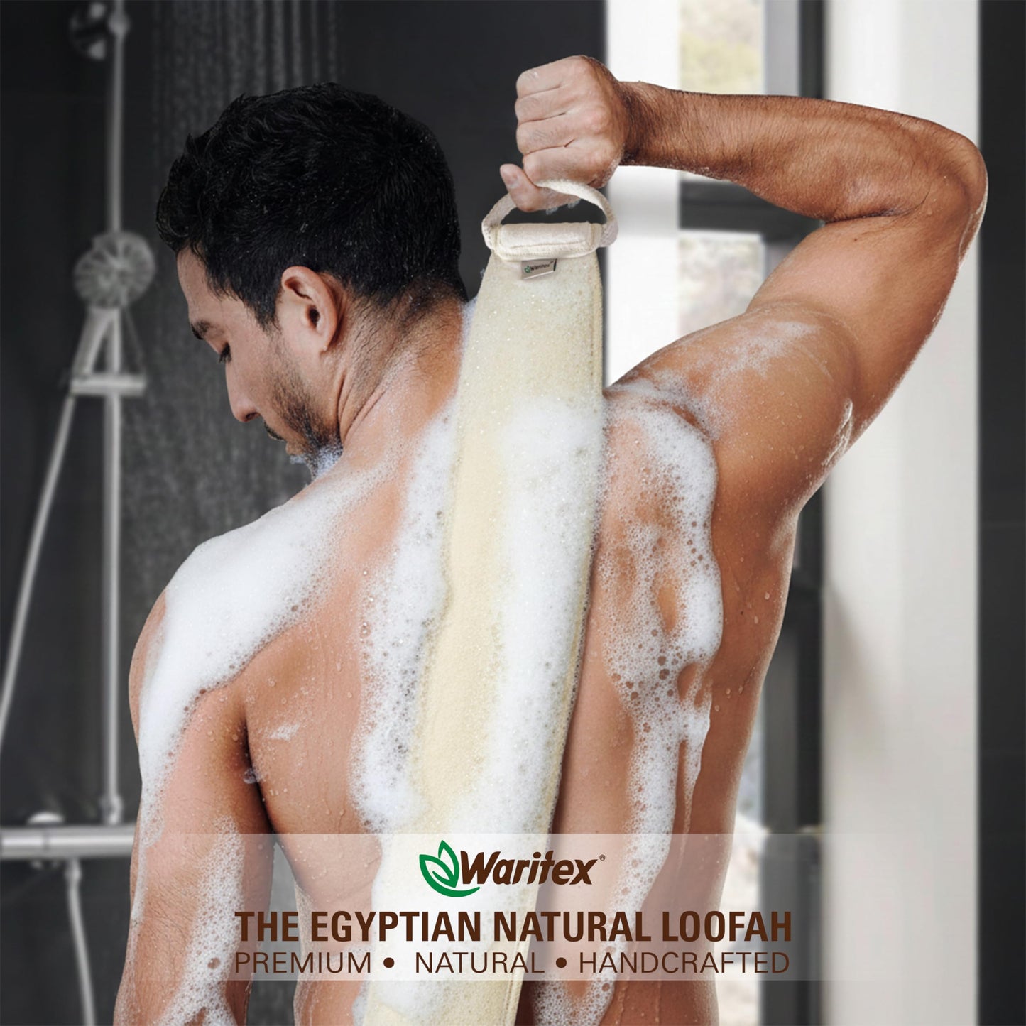Waritex Organic Egyptian Loofah Rectangular Exfoliating Body Scrubbers - Natural Loofah Fiber Bath Pads with Hand Strap for Gentle Skin Exfoliation, Deep Clean, Shower Use for Men and Women