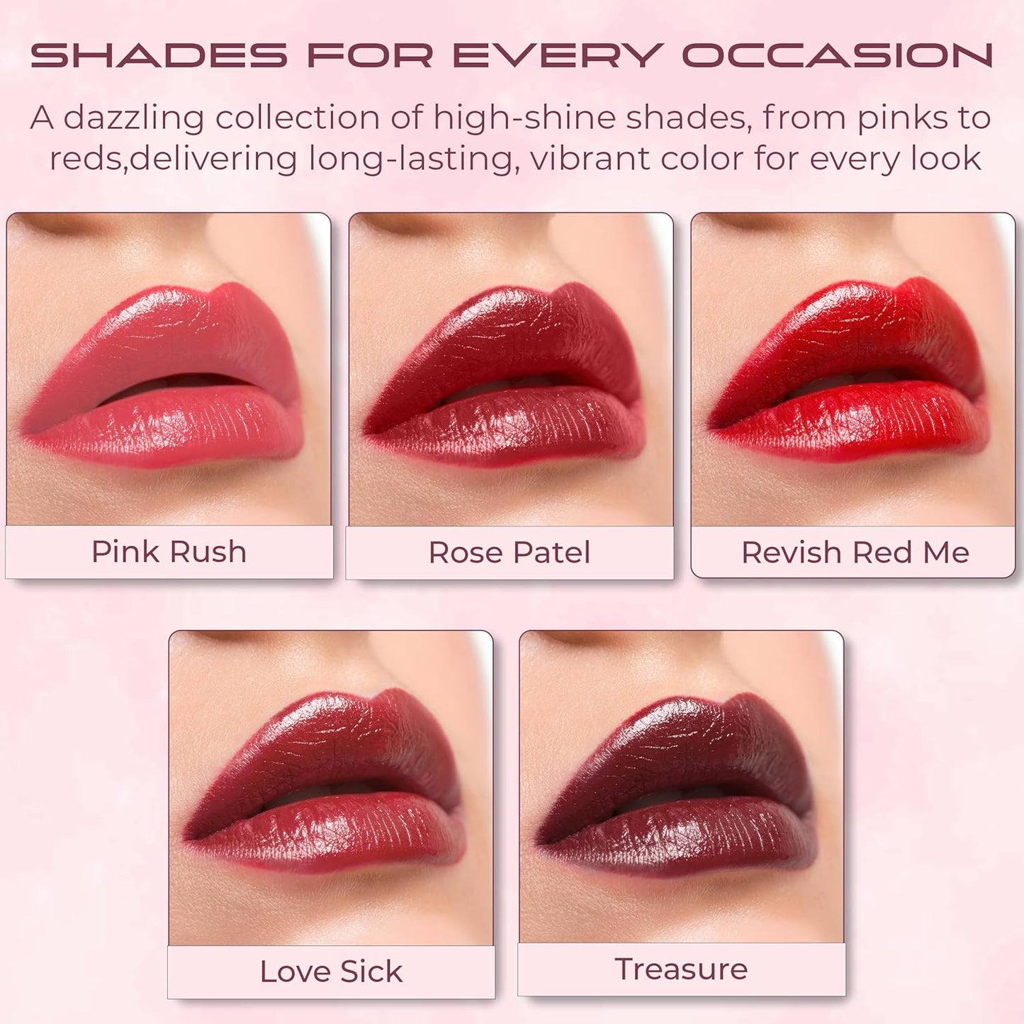 VOTUM Tahari 5pc Lipstick Set – Multi-Finish Lipsticks for Women, Matte, Cream, and Pearl, Long-Lasting Lipstick Color Gift Set (Red)