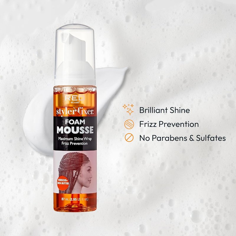 Red by Kiss Foaming Mousse - Travel Size for Maximum Shine, Frizz Control & Curl Definition (Hibiscus + Shea Butter)