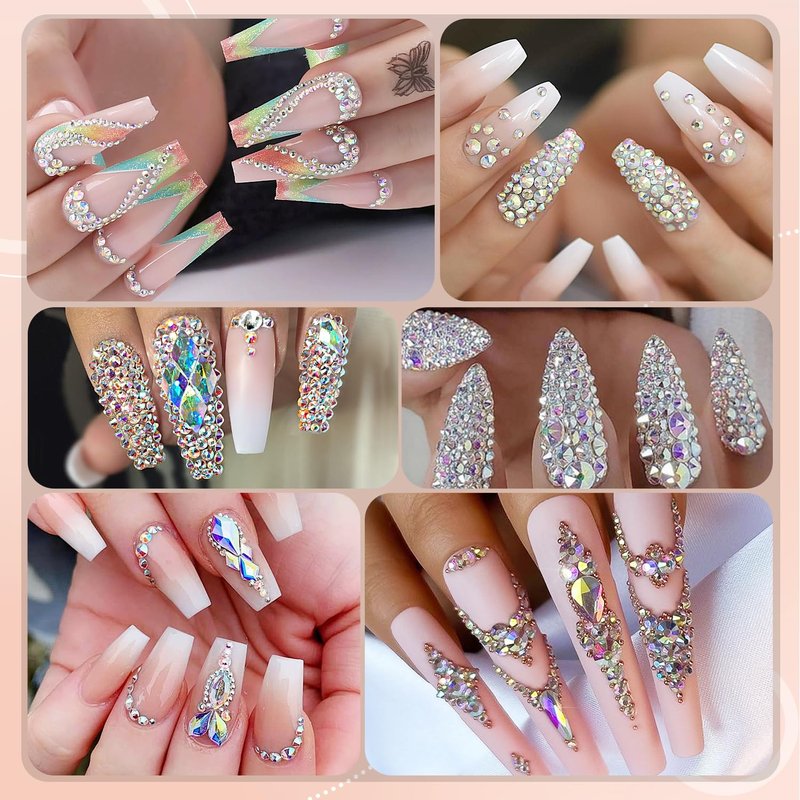 BELLEBOOST Nail Art Rhinestone Kit, 15ml Rhinestone Gel Glue+Colorful Gems+Flatback Glass Crystal AB&Clear Gemstones with Pickup Tools for Bedazzling Nail and Face Makeup