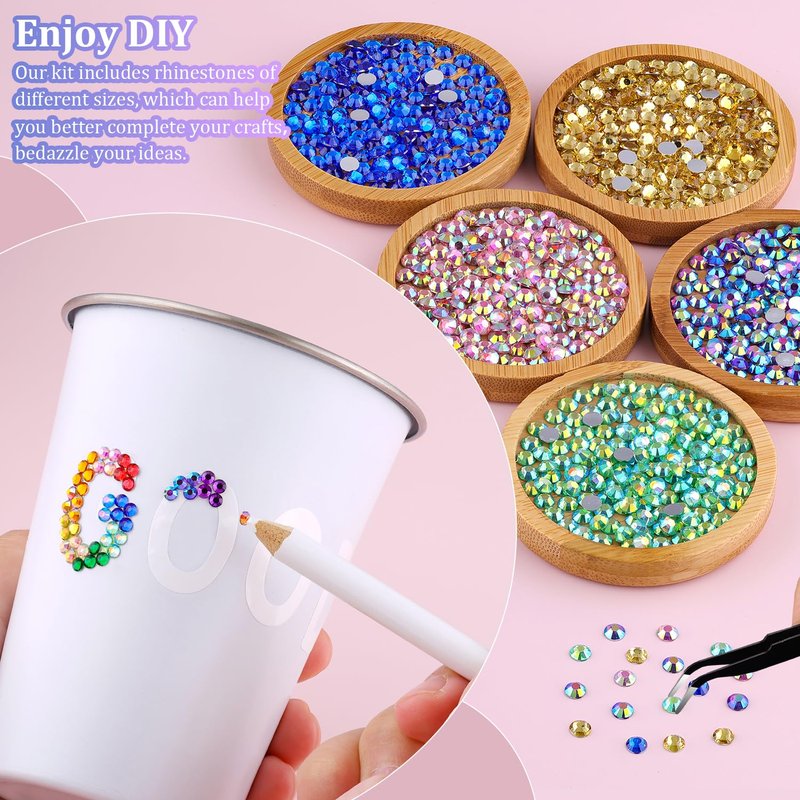 6600Pcs Resin Rhinestones with Tweezers for Crafting, Mixed-Color 5mm Bedazzling Crystal with 3Pcs 10ml B7000 Jewelry Glue for DIY Crafts Clothing Tumblers Shoes Fabric Nail Art