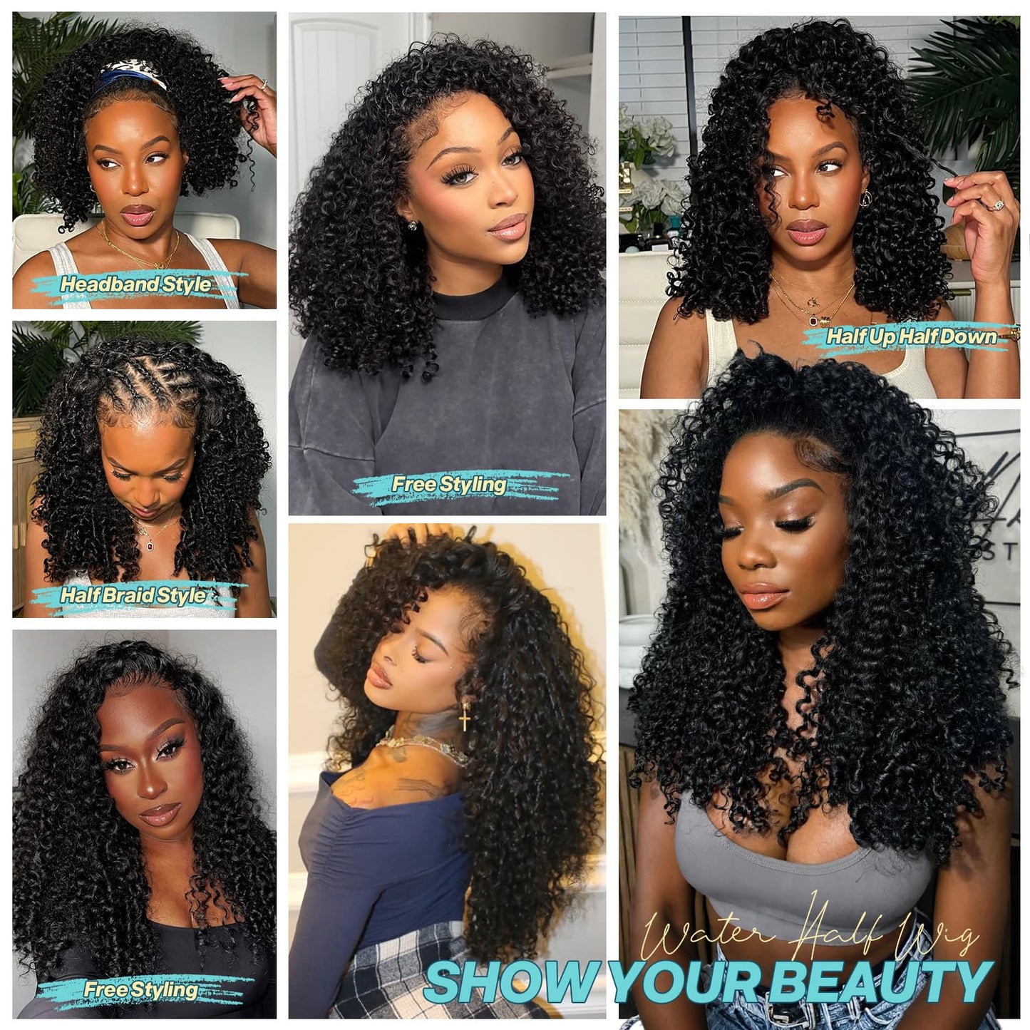 UMEGIRL Half Wig Human Hair Burmese Curly Wig for Women 250 Density 3 In 1 Seamless Flip Over Half Wigs Beginner Friendly Glueless Wigs Human Hair with Spiral End Natural Color 20 Inch
