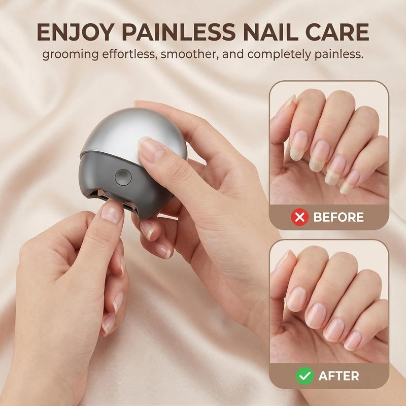 Electric Nail Clipper for Seniors | 3-in-1 Automatic Trimmer with LED Light & Storage - Rechargeable Gray