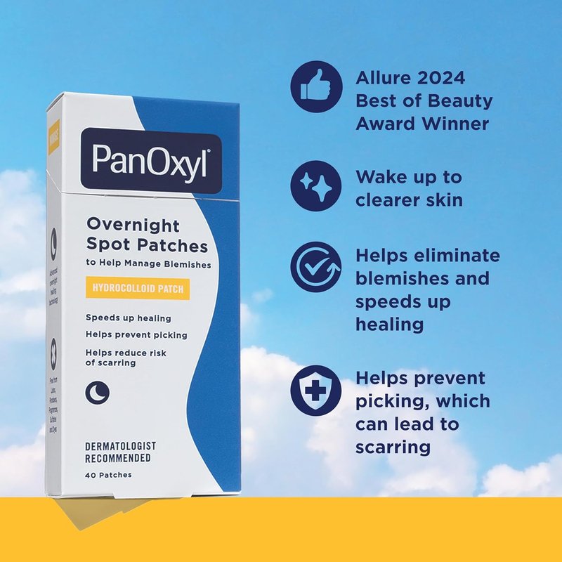 PanOxyl Acne Foaming Wash Bundle - 10% Benzoyl Peroxide, Overnight Spot Patches & Balancing Moisturizer