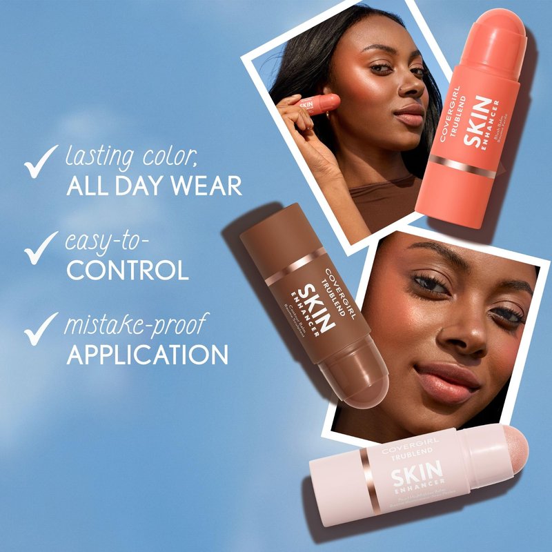 CoverGirl Trublend Skin Enhancer Blush Balm Stick, 220 Nude Flush, Vegan Formula, Easy to Use, Glides on Effortlessly, Non-Greasy, Doesn't Crease, 0.21oz