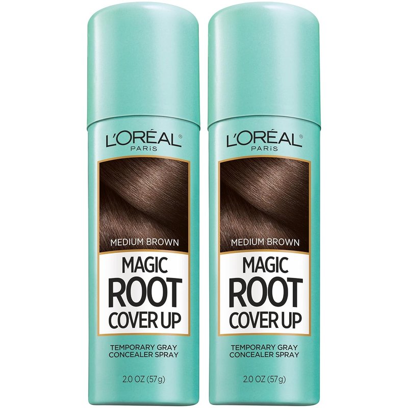 L'Oreal Paris Magic Root Cover Up - Gray Hair Spray for 100% Coverage | Ammonia-Free, Medium Brown, 2 oz (2 Count)