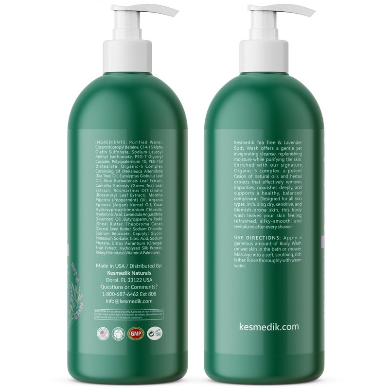 KESMEDIK Tea Tree Lavender Body Wash MaxTherapy, Itchy Skin Relief, Antifungal Defense, Fights Body Odor, Soothes Jock Itch & Athlete's Foot, Intimate Wash, Men & Women, 2-Pack, Limited Edition
