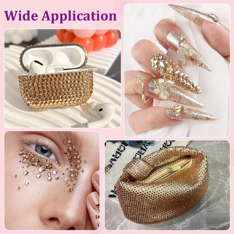 25000Pcs Resin Rhinestones for Crafting, Champagne 2-6mm Mixed Sizes Non Hotfix Flatback Gems with 1Pcs Glue, Bedazzling Crystal for DIY Craft Clothing Mugs Tumblers Shoes Fabric Decor Nail Art