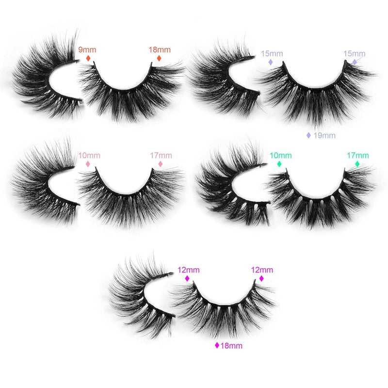 Skiennix 3D Faux Mink False Eyelashes - Wispy 18mm, Soft & Reusable | 10 Pairs in Glitter Boxes